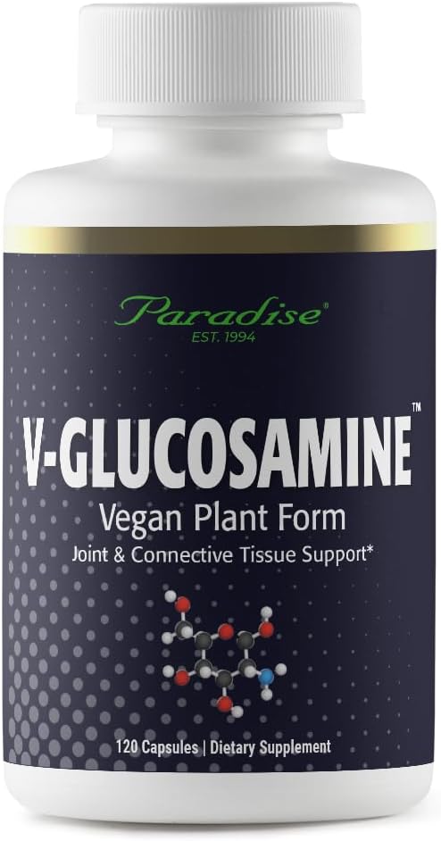 Paradise Βότανα V-Glucosamine συμπλήρωμα, ιστός & κοινή υγεία, Super Poent, Ultra Pure, Vegan, μη ΓΤΟ, Χωρίς γλουτένη, 120 κάψουλες χορτοφάγων