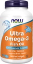 NOW Foods Supplements, Ultra Omega-3, 500 EPA and 250 DHA, Cardiovascular Support*, 180-Fish Gelatin Softgels