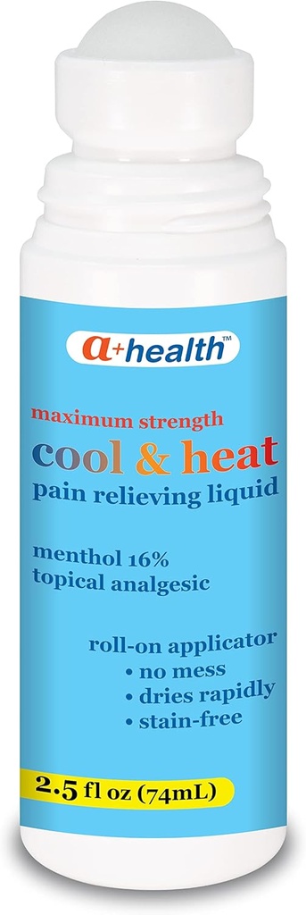 A+Sağlık Cool & Heat Pain Relieving Liquid, Menthol 16%, Maximum Strength, Roll On, ABD'de yapılan 2.5 Ounces (CoolHeat)