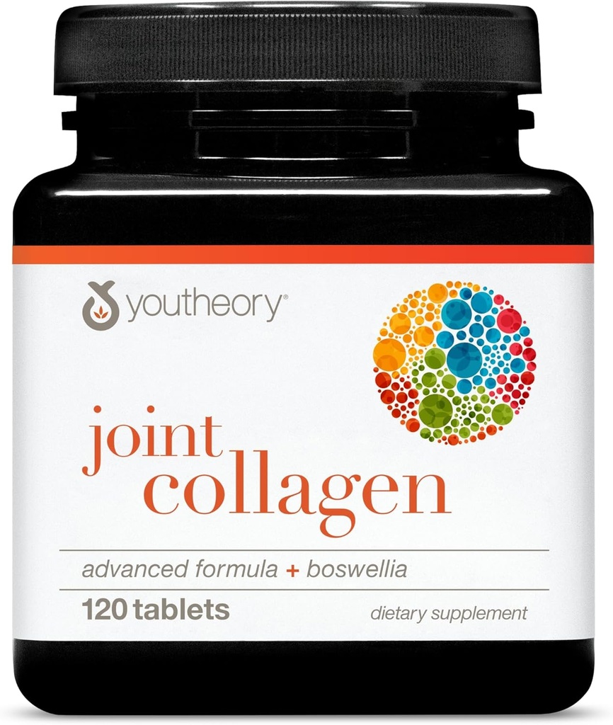 Youtheory Joint Collagen Advanced - Saç, Nail, Bone, Muscle & Ortak Destek* - Kadınlar ve Erkekler için Collagen - 18 Derimeric & Quercetin - 120 Tablet (60-Day Supply)
