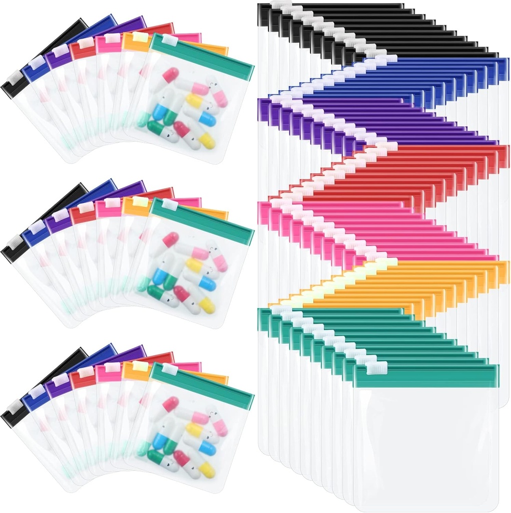 70 Defs Weekly Pill Pouch Bag Hologramed Reusable Medicine Organizer Set SelfStart Medicine Organizer Travel Plastik Pill Çanta with Slide Lock for Small Storage (Classic)