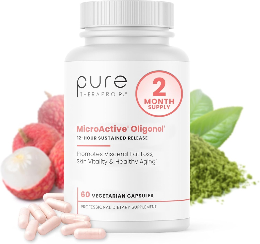Saf Therapro Rx MicroActive Oligonol | Patented Lychii Fruit & Green Tea Supplement | 2X More bioAvailable | 2 Ay Supply | Non-GMO (60 Vegan Capsules)