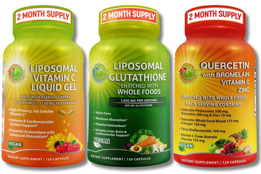Liposomal Vitamin C 1100 mg Sıvı Gel Capsules - Grafik - Liposomal Glutathione 500 mg Supplement, Masteroxy & Detoxifier & Quercetin with Bromelain C and Çinko
