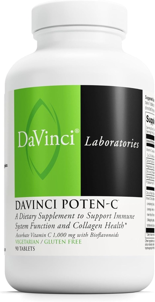 DAVINCI Labs Poten- C - Υποστηρίξτε τη λειτουργία του ανοσοποιητικού συστήματος και την υγεία κολλαγόνου* - Βιταμίνη C, ασβέστιο, μαγνήσιο, ψευδάργυρο, κάλιο, μαγγάνιο & βιοφλαβονοειδή - χορτοφαγικά - Χωρίς γλουτένη - 90 δισκία