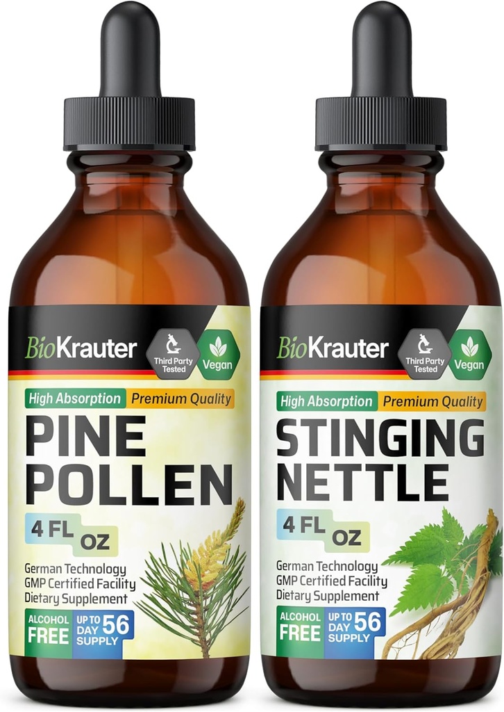 BIO KRAUTER Pine Pollen Tincture 4 Fl. Oz. & Sting Nettle Tincture 4 Fl. Oz.