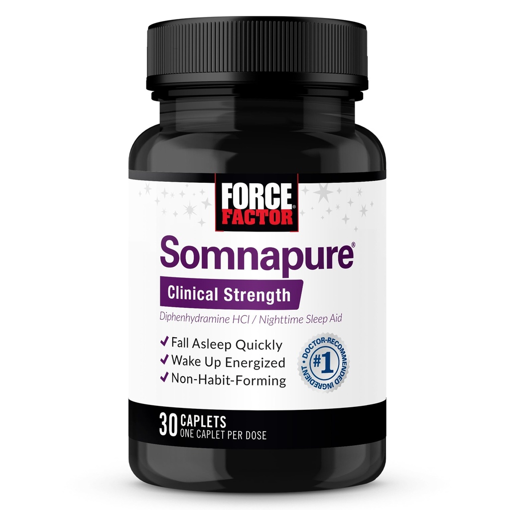 FORCE FACTOR Somnapure Klinik Güçlü Uyku Yardımı Yetişkinler için, Diphenhydramine HCl, Non-Habit-Forming, Nighttime Sleep Support, 30 Caplets