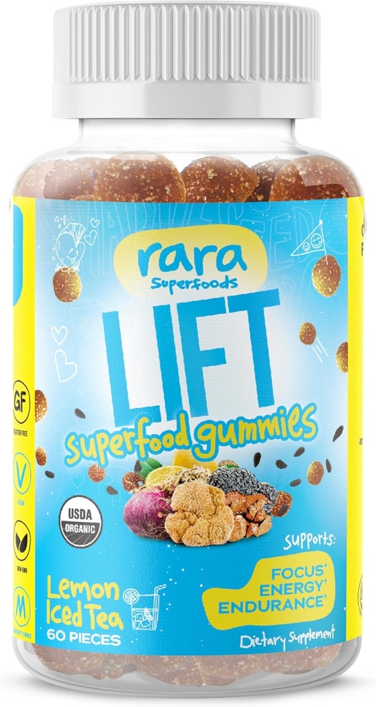 Asansör Focus USDA Organik Onaylanmış Gummies – Doğal Beyin Desteği Tamam, Vegan & Gluten-Free, Yerba Mate, Lion's Mane, Wild Mor Maca & Chaga (60 Gummies, Lift)