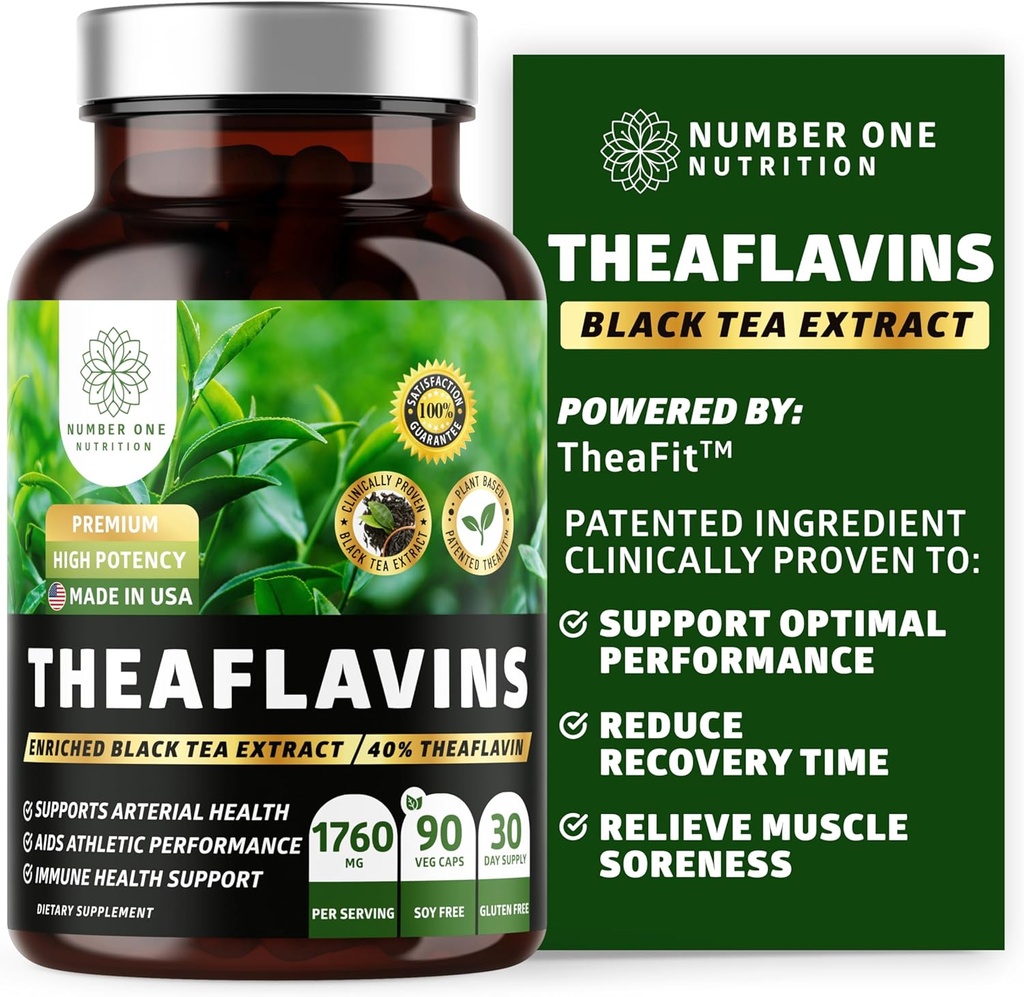 N1 Beslenme Premium Theaflavins Black Tea Extract [40% Theaflavins] TheaFitTM tarafından Egzersiz Performansını Desteklemek ve Kurtarma süresini azaltmak için, 90 Veg Caps