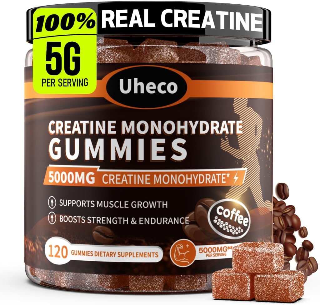 Kahve Flavor, Men & Women için Monohidrat Gummies,Contains L-Taurine + Vitamin B12, Betaine, L-Citrulline Egzersiz Endurance, Kas Güçlü -120 Kont