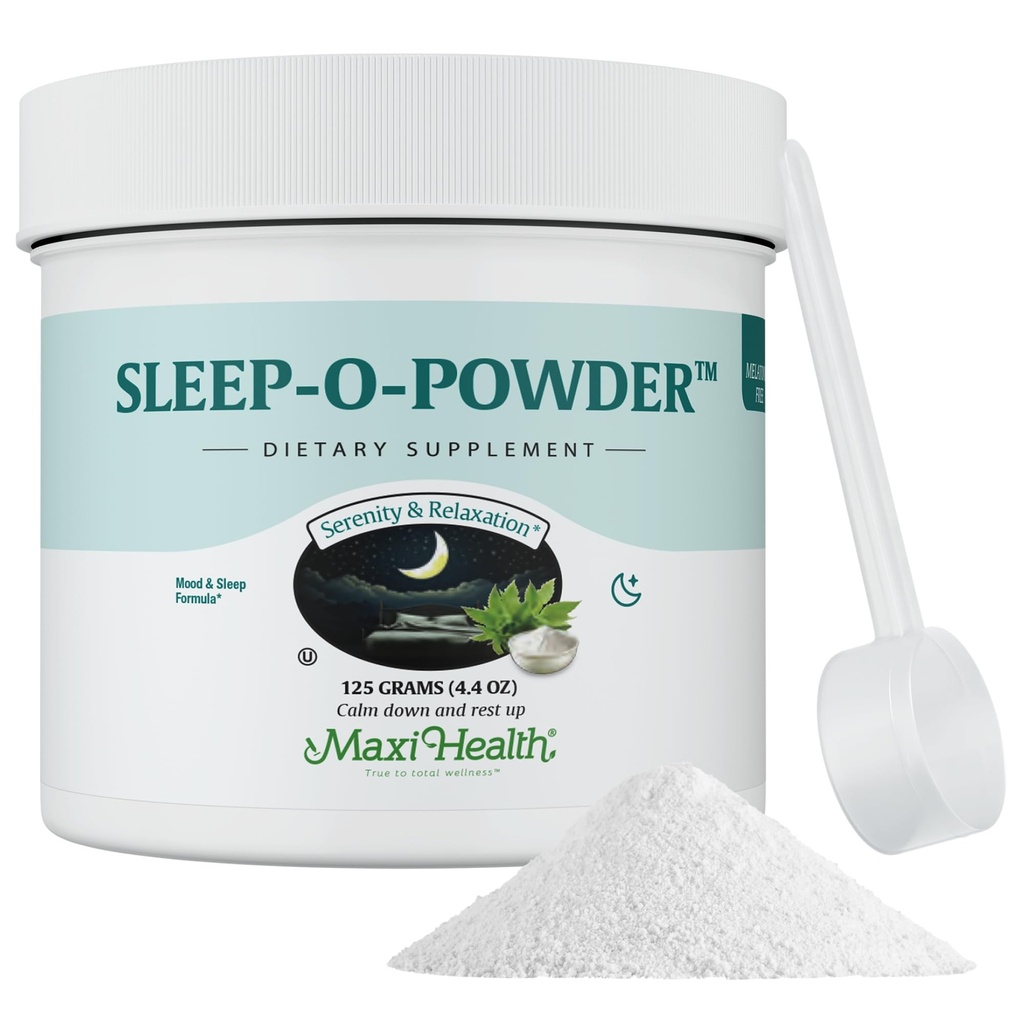Maxi Health - Magnezyum, Inositol & L-Tryptophan - Zero Melatonin Un Habit Form Sleep Aid - Easy Drink Mix, Relaxing Sleep Drink Supplement for Bedtime, 4.4 Oz Sleep-O-Powder