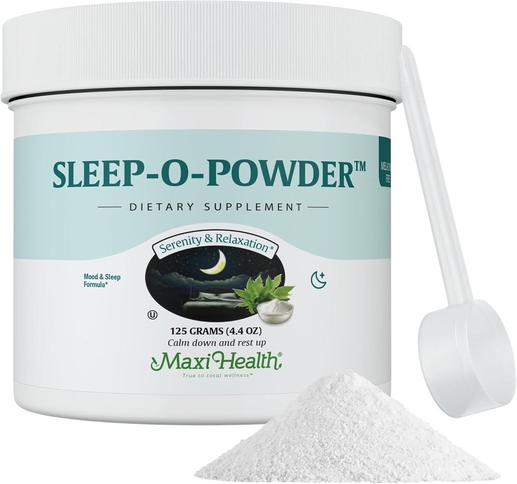 Maxi Health - Sleep Powder with Magnesium, Inositol & L-Tryptophan - Zero Melatonin Non Habit Forming Sleep Aid - Easy Drink Mix, Relaxing Sleep Drink Supplement for Bedtime, 4.4 Oz Sleep-O-Powder
