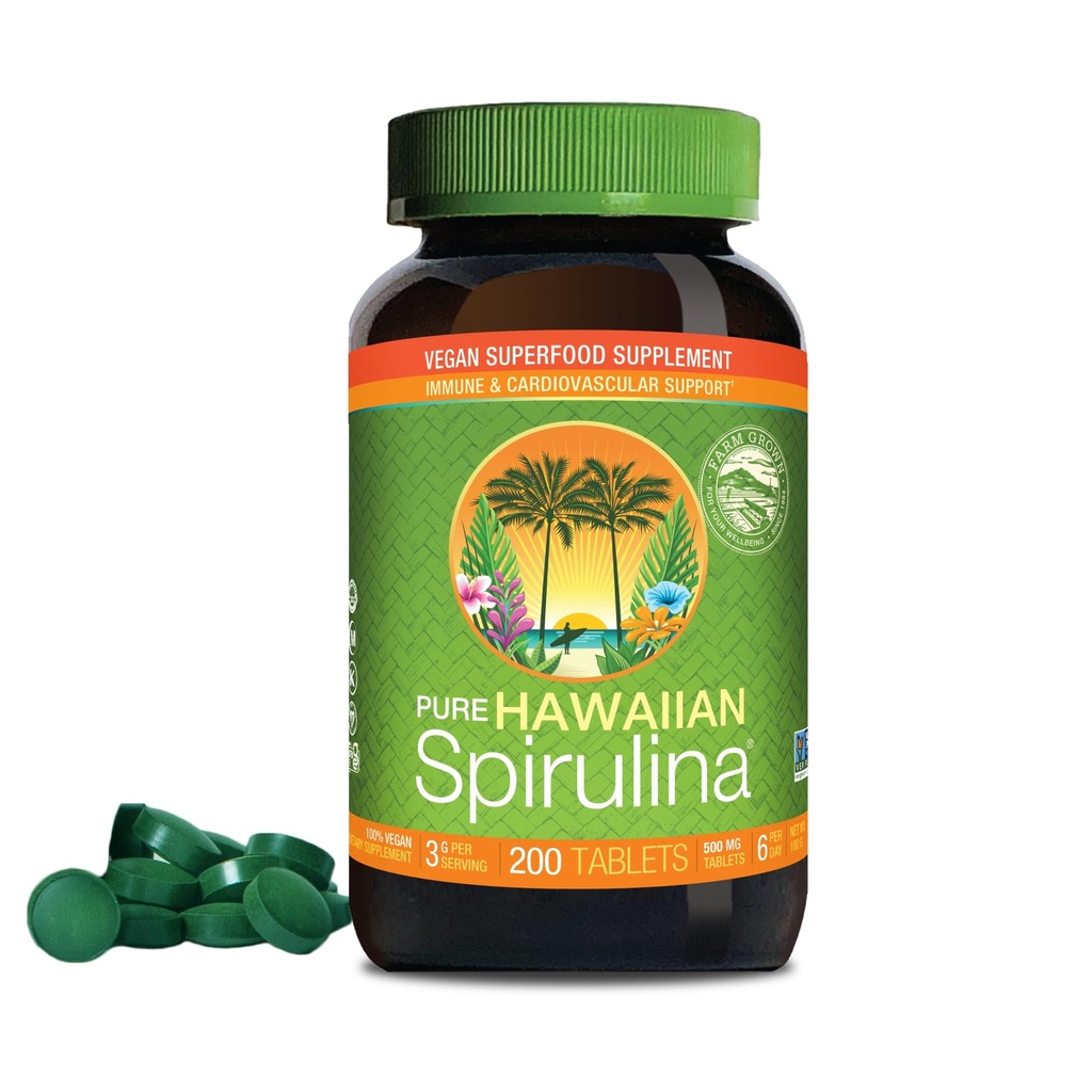 Nutrex Hawaii, Hawaii Purean Spirulina 500 mg, Vegan, Destekler Immune System, Heart, Hücreler ve Enerji, 200 Tablet