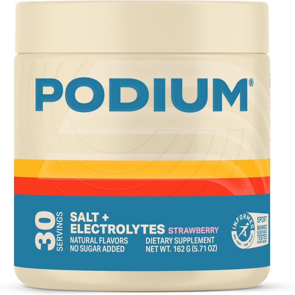 Podium Beslenme Eğitimi Salt + Elektrolytes Toz, Strawberry, Post Workout Hydration & Muscle Recovery Support, Electrolyte Drink, Magnezyum, Pyum, Macau Salts, 30 Servisler