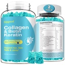 2 Pack Biotin Gummies with Collagen, Keratin, Hyaluronic Asit, Skin, Saç Büyümesi, Nails, Kadınlar Erkekler Yetişkin Çocuklar - Blueberry Flavored, 120 Gummies