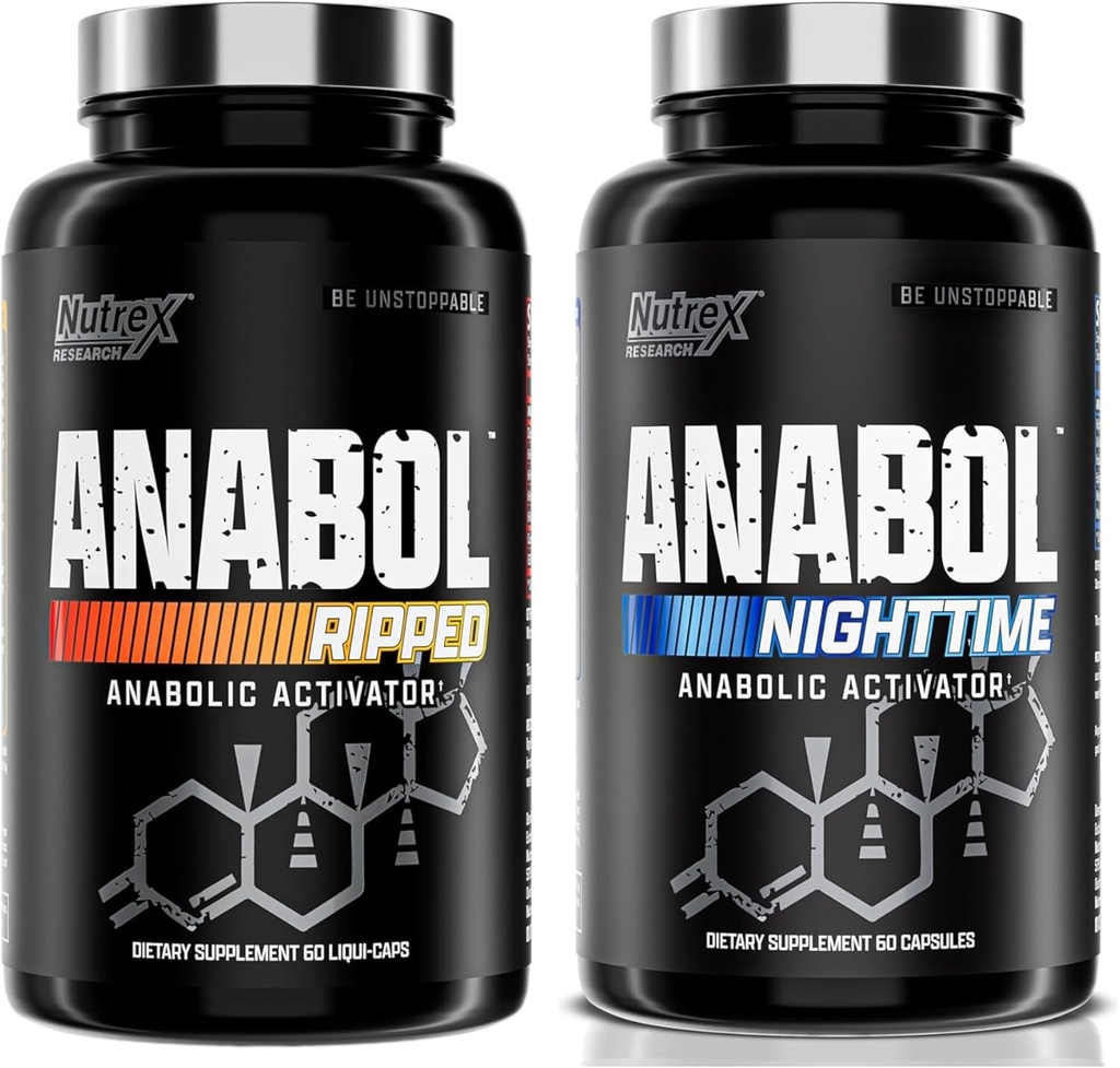 Nutrex Research Anabol Ripped & Nighttime PM Muscle Builder and Shredding Combo