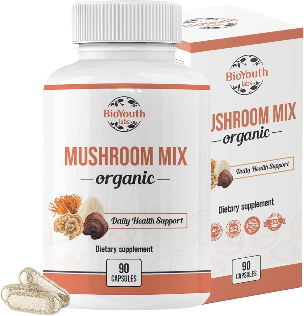 Organik Karma Mushroom Capsules Natural Supplement | Cordyceps Sinensis, Reishi, Lion's Mane, Türkiye Tail | Immune Support, Vitality Boost, Non-GMO & Allergen-Free | 90 Capsules