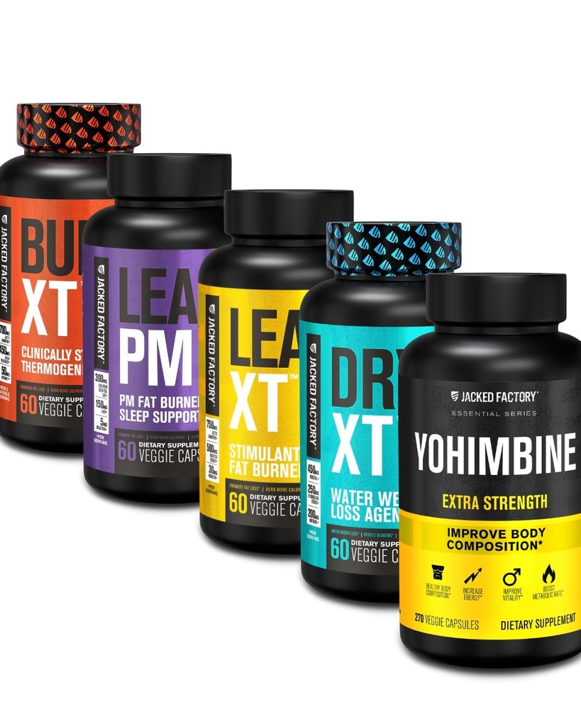 Jacked Factory Thermogenic Fat Burner Kilo Kaybı Tamam - Burn-XT Termogenic ve Lean PM Nighttime Kilo Kayıp Uyku Yardımı - Lean-XT Caffeine-Free Fat Burner, Yohimbine Capsules, Kuru XT Diuretic