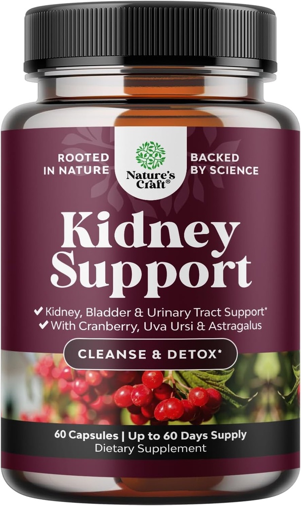 Advanced Kidney Support Supplement - Kidney Cleanse Detox & Tamir Cranberry Extract Capsules with Uva Ursi, Sting Nettle & Astragalus for Kidney sağlık - Urinary Tract Health - 60 Caps