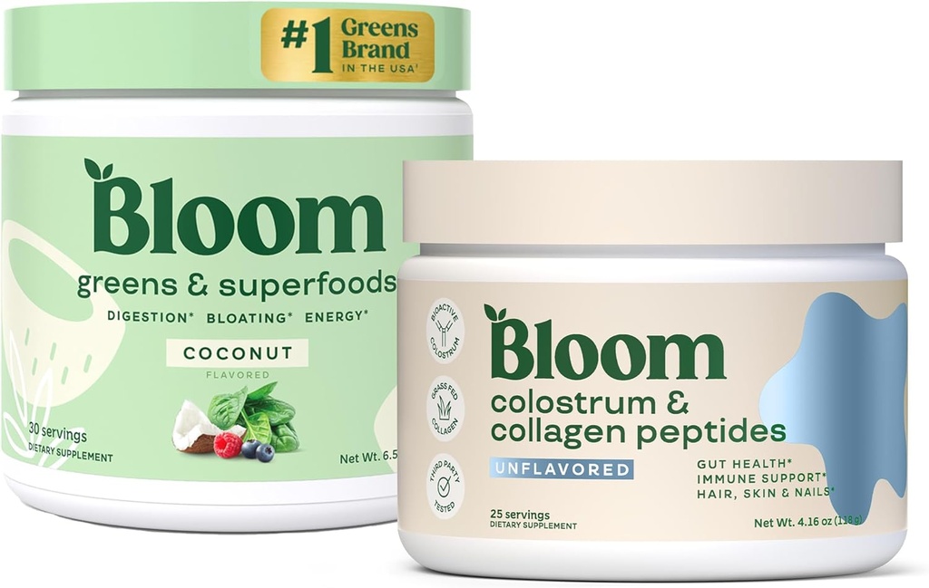 Bloom Beslenme Superfood Greens Toz, Probiyotikler ve Prebiyotikler, Gut Health, Bloating Relief, Coconut + Bovine Colostrum Toz | Pure %40 IgG Premium Colostrum