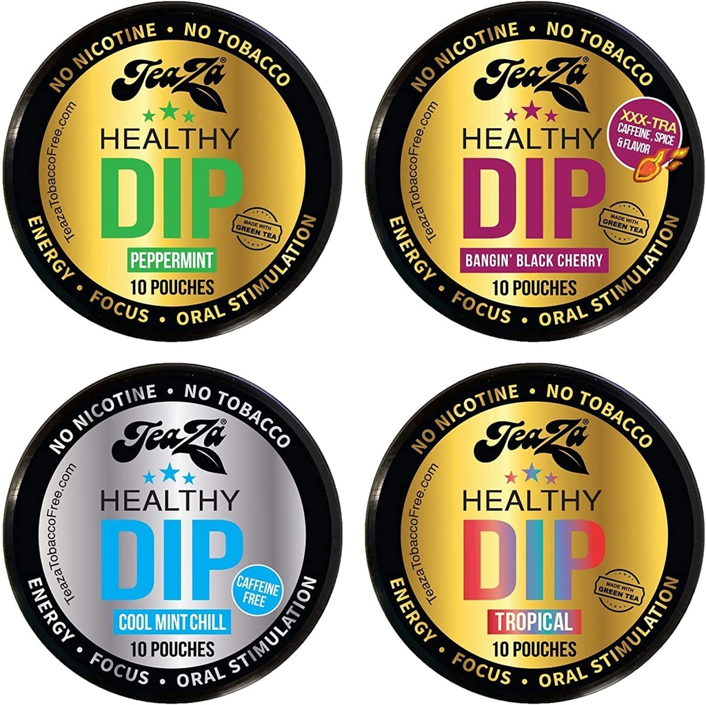 YENİ Teaza Herbal Energy Pouch Karma (4 paket) Peppermint-Tropical-Cool Mint Chill-Banging Black Cherry