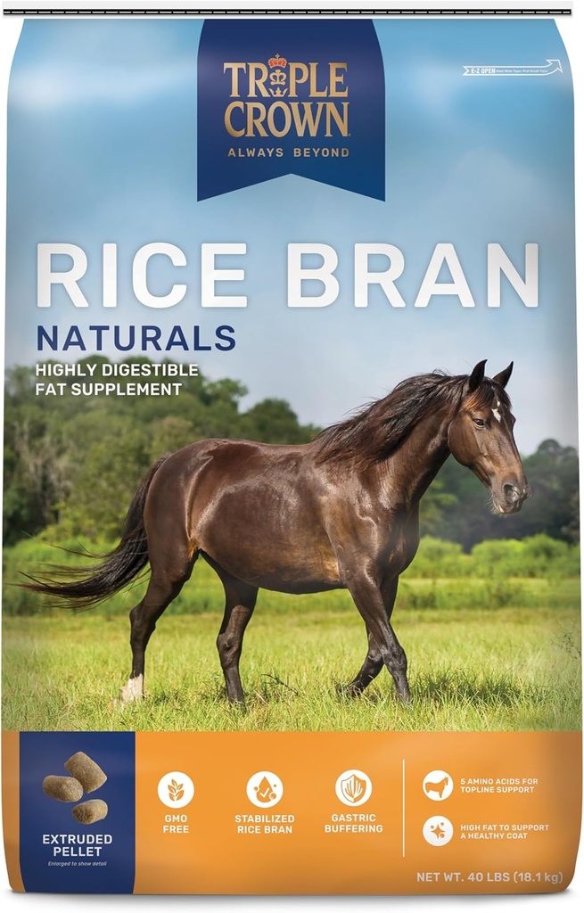 Triple Crown Rice Bran, Rice Bran for Horses, Horse Kilo Supplement, 40 lbs