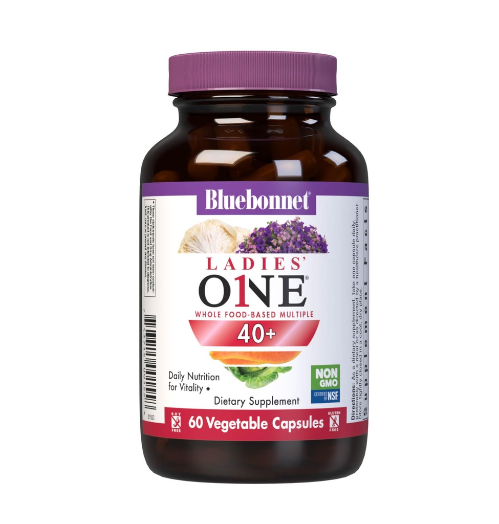 Bluebonnet Nutrition Ladies’ ONE 40+ Full Food-Bed Multivitamin for Women 40+, Χωρίς σόγια, Χωρίς γλουτένη, 60 κάψουλες λαχανικών, 60 σερβιρίσματα