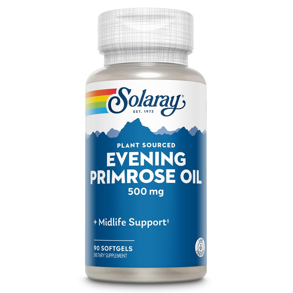 SOLARAY High Potency Evening Primrose Oil 500 mg - Midlife Support - Gamma Linolenic Acid and Linoleic Acid - No Bransons, Cold Pressed - 90 Hizmet, 90 Softgels