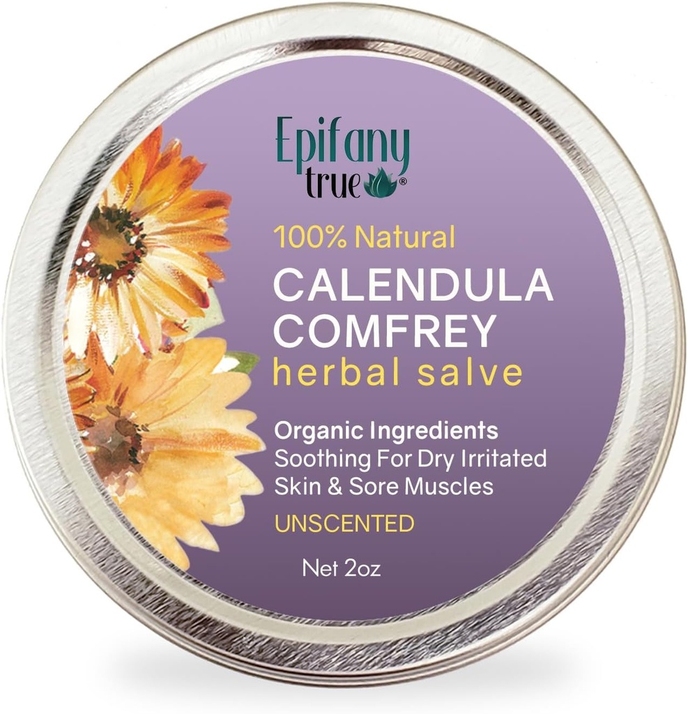 All-Purpose Calendula & Comfrey Herbal Salve 2oz, Fragrance Free, Natural Herbal Ointment, Kuru Skin Soothing Balm, Itch Relief, Organik Malzemeler