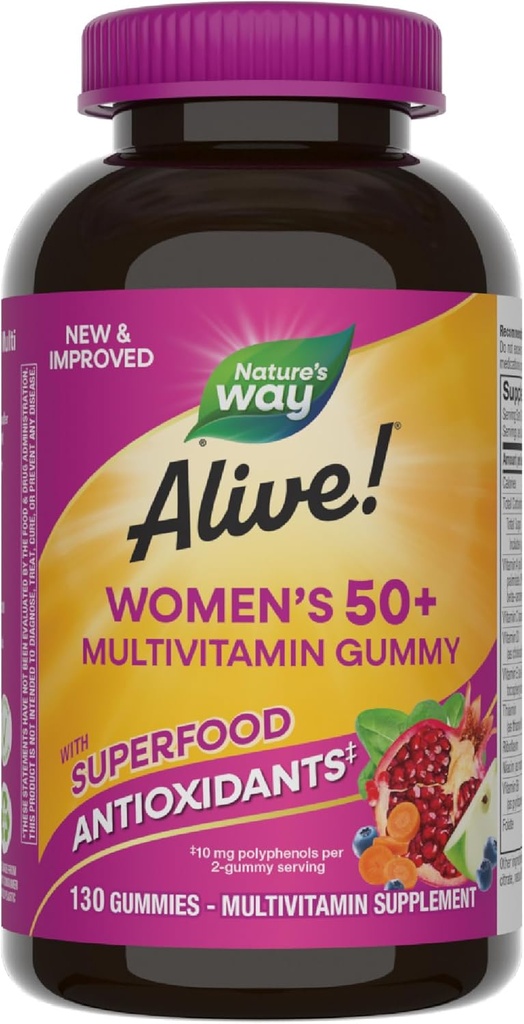 Doğanın Yolu Alive! Kadınlar 50+ Günlük Gummy Multivitamins, Women's Supplements, Supports Health Heart, Brain & Bones,* B-Vitamins, karma Berry Flavored, 130 Gummies (Pazar Mayıs Vary)