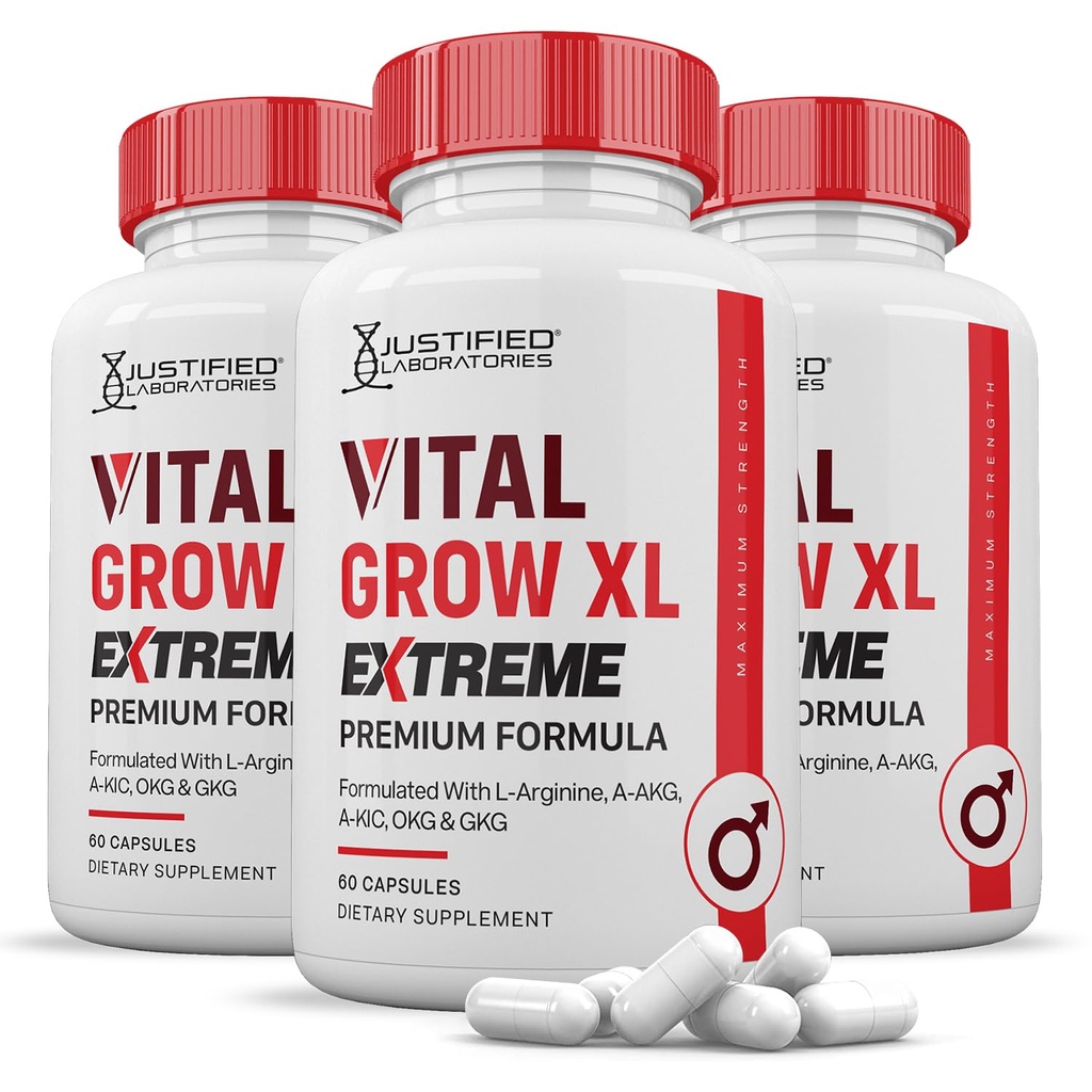 Justified Laboratories (3 Pack Vital Grow XL Extreme Pills 1600MG Premium Formula Perrietary Mix for Men's Health 180 Capsules
