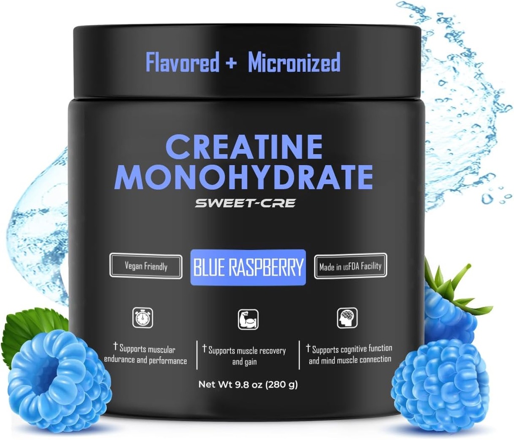 Creatine Monohydrate – 5g Creatine Monohydrate Powder – Advanced Creatine για γυναίκες και άνδρες – Bulk Συμπληρώματα Creatine – Delicious Fruit Punch Flavor – 10oz (40 Servings, Blue Raspberry)