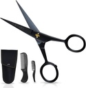 Ontaki Mustachis Ψαλίδι για τους άνδρες - 5-Inch, Μαύρο - Γερμανικό High-Carbon Steel Bevel-Edge για την ακρίβεια - Beard Trimming Ψαλίδι - Περιλαμβάνει Grooming Kit με Mustache & Beard Combs & Carrying Pouch