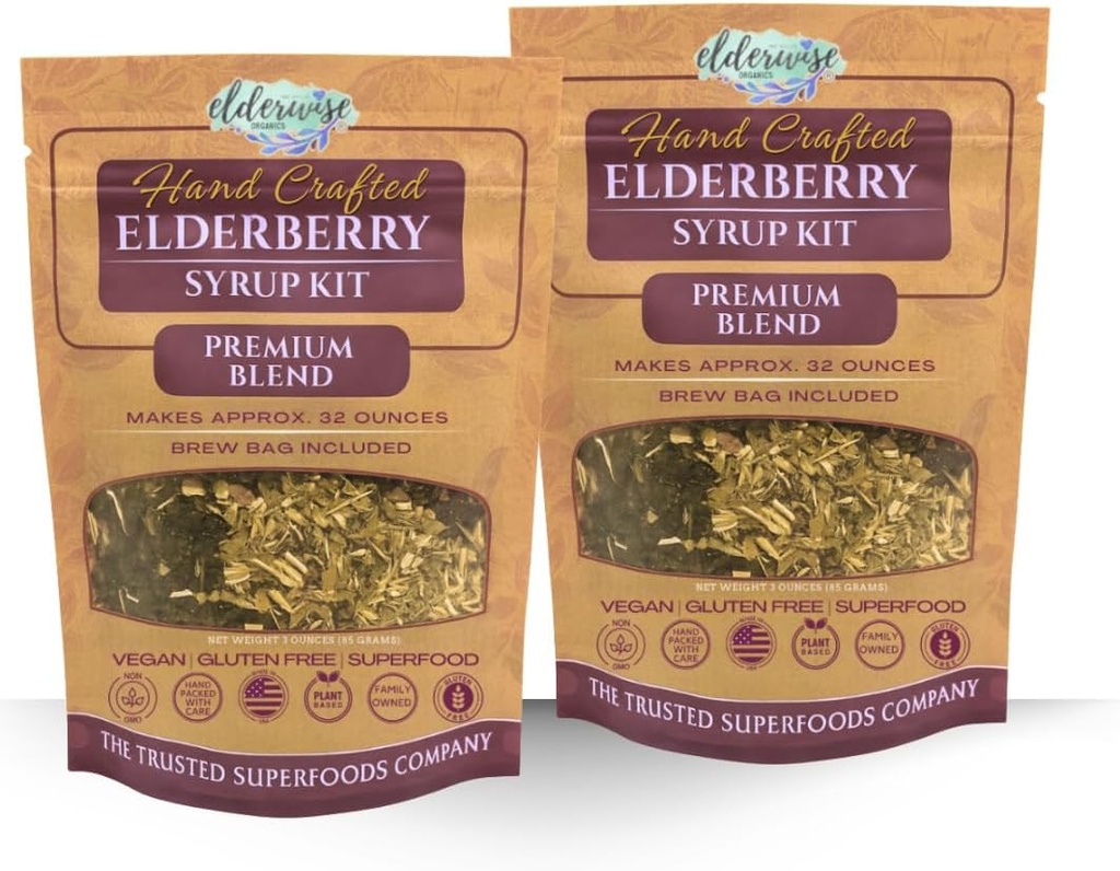 Elderberry Syrup Kits 2X - Her Makes Approx. 32oz - Brewing Çanta - Malzemeler - Yaşlılar - Gülhips - Ginger - Echinacea - Cinnamon - Cloves - Elderwise