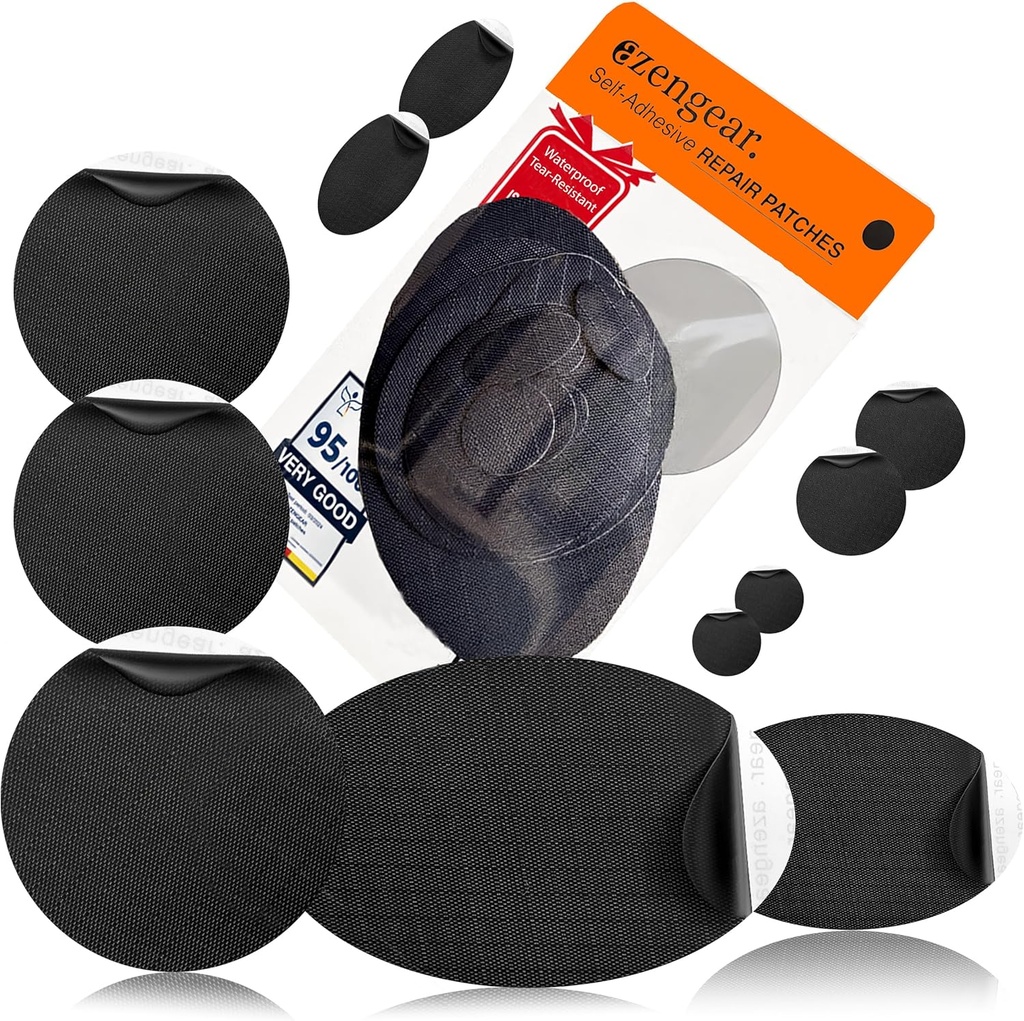 AZengear Tamir Patches - Sular, Self-Adhesive, Tear-Cold-Heat-Resistant Polyester Kumaşı Ceket, Puffer, Karsuit, Ayakkabı, Tent, PVC, Giyim, Upholstery (Black)