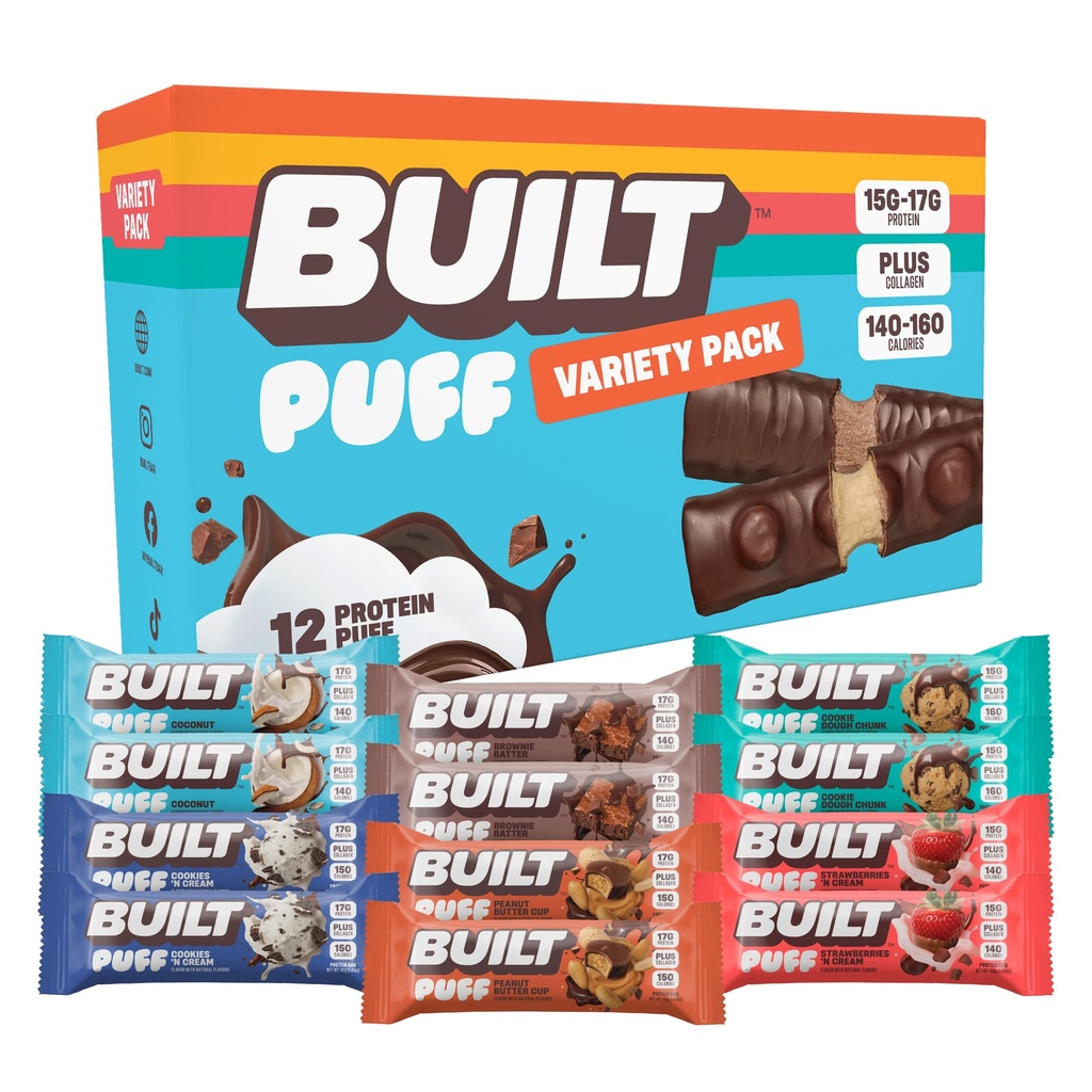 İnşa edilen Bar, Puff protein Bars, Çeşitli Paket, Collagen, On-the-go Snacks, Kahvaltı Bar, Karma Örnekr, 12 Pack