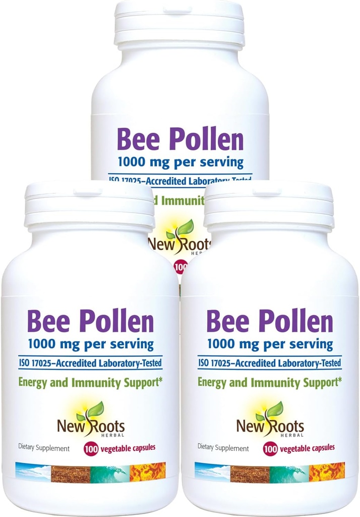 YENİ ROOTS HERBAL Bee Pollen Capsules 1000 mg | All Natural Bee Pollen Supplement (100 Kont x 3) Minerallerde Zengin, Vitaminler ve Temel Amino Asitler Antioksi Desteği ve Arı Vitality