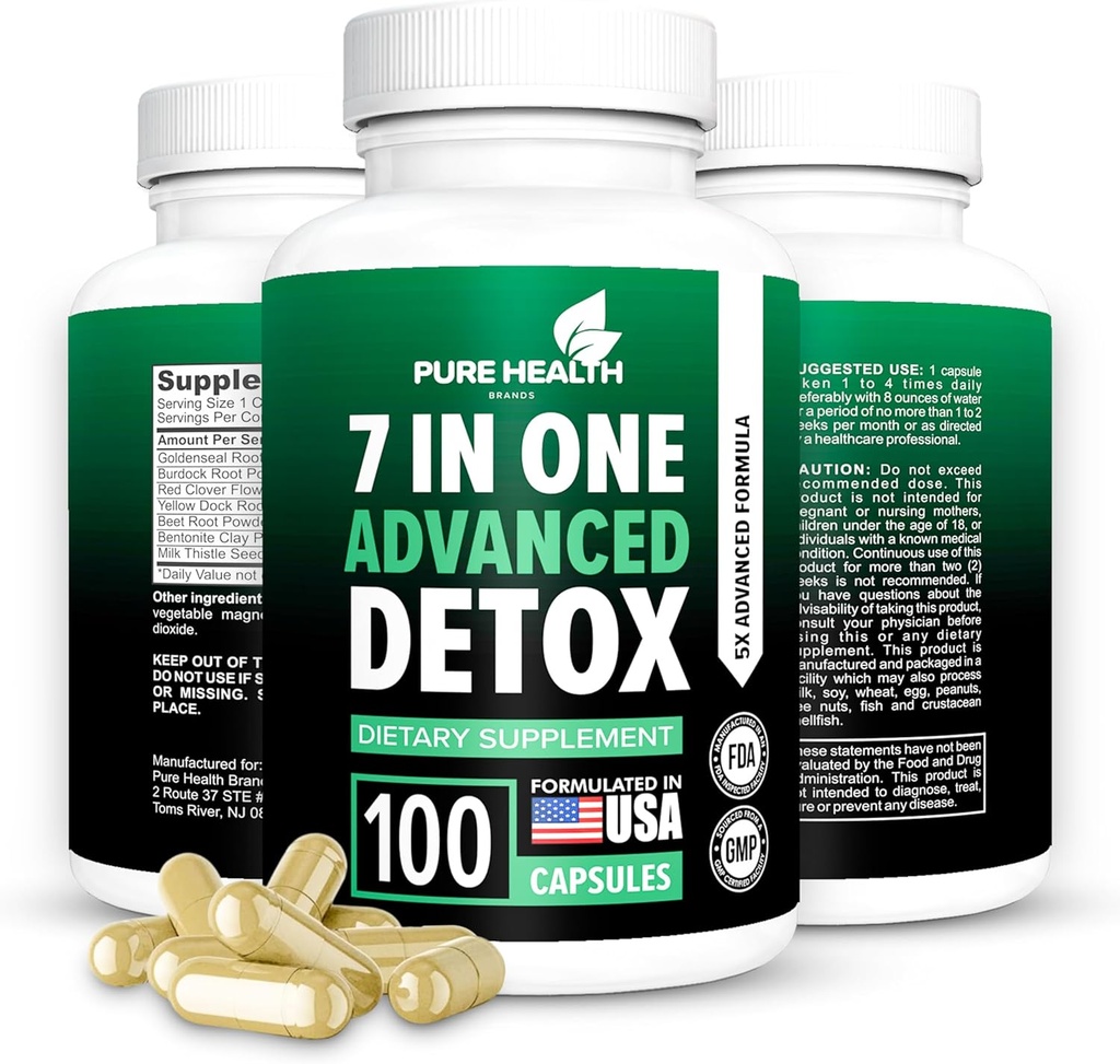 Extra Strength Fast Acting 7-in-ONE Advanced Formula - Full Body Cleanse - Detox & Liver Cleanse - Detox & Repair ήπατος, Όλες οι φυσικές τοξίνες Remover, Υγιεινή υποστήριξη καθαρισμού για το συκώτι (100 κάψουλα)