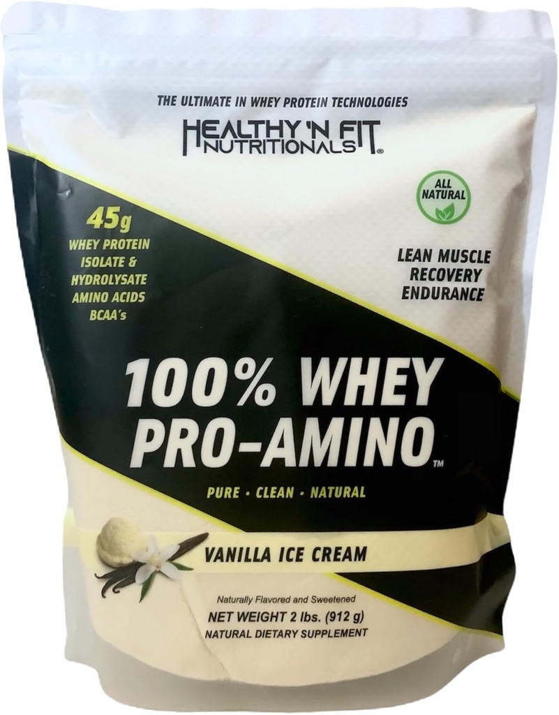 Healthy ‘N Fit 100% WHEY PRO-AMINO v2.0-Vanilla (2lb): 100% Whey Protein PLUS Peptides From America’s #1 Brand in Supplements, Technology and Purity. Vanilla, 2lb.