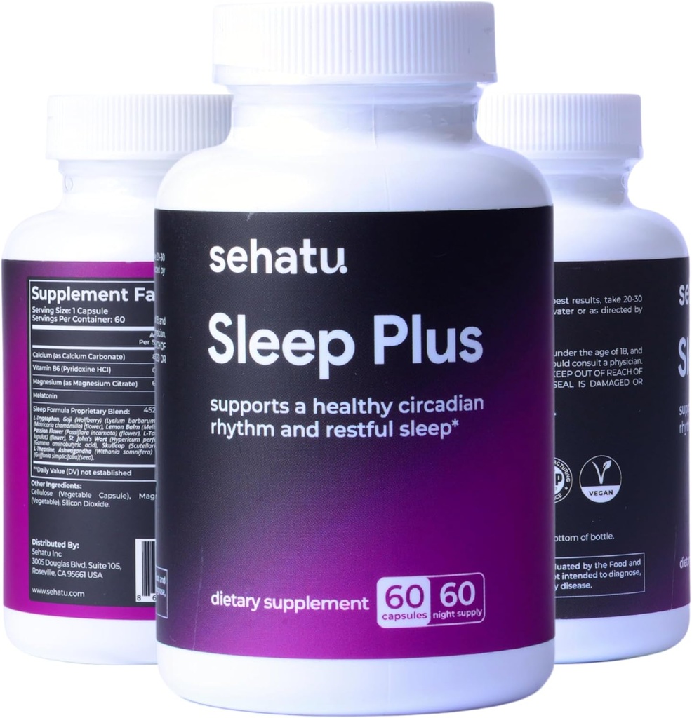 Sleep Plus Supplement | Melatonin, GABA, Ashwagandha, 5-HTP | Erkekler ve Kadınlar için Sağlıklı Bir Uyku-Wake Programı ve Rahatsız Bir Mood | 60 Kont | 60 Day Supplyed
