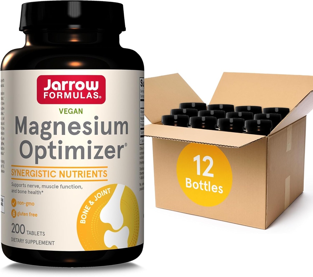 Jarrow Formulas Magnezyum Optimizer Dietary Supplement, Supports Nerve, Muscle Function and Bone Health, 200 Tablet, 100 Day Supply Pack of 12