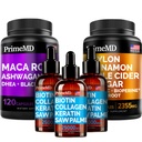 5-in-1 Ceylon Cinnamon (120ct), 4-in-1 Biotin Collagen Keratin Saw Palmetto (2 fl oz - 3 Pack) & 6in-1 Maca Root Ashwagandha (120ct) - Grafik & Immune Support Supplement, Skin & Immune Support Supplement
