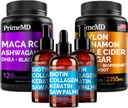 5-in-1 Ceylon Cinnamon (120ct), 4-in-1 Biotin Collagen Keratin Saw Palmetto (2 fl oz - 3 Pack) & 6in-1 Maca Root Ashwagandha (120ct) - Grafik & Immune Support Supplement, Skin & Immune Support Supplement