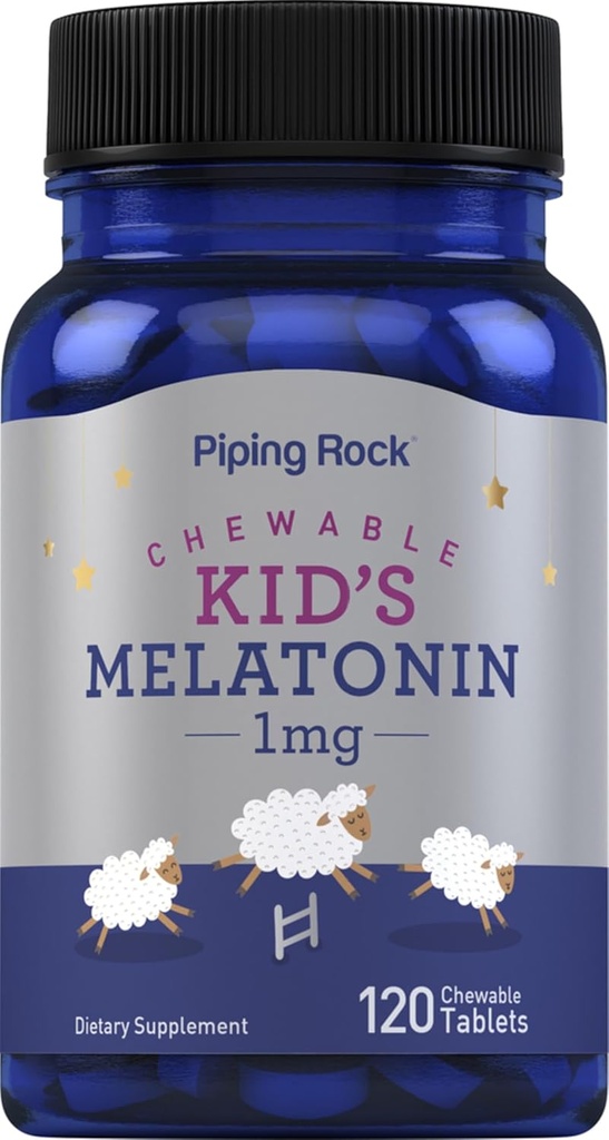 Piping Rock Kids Melatonin 1mg | 120 Chewable Tablets | Supplement for Children | Vegetarian,Non-GMO, Gluten Free