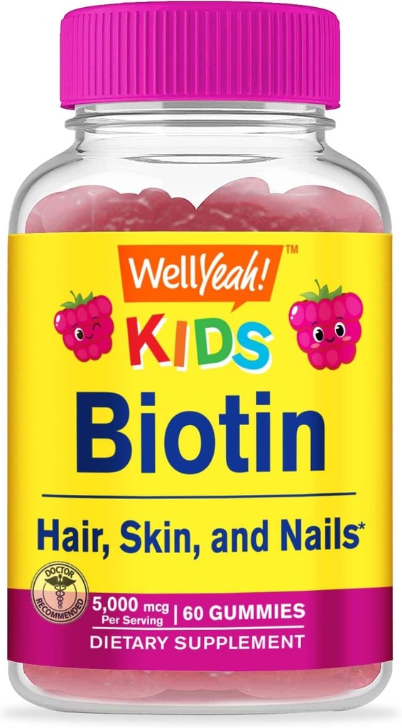 Çocuklar için Evet Biotin Gummies 5000 mcg - Saç Büyüme, Skin Health ve Nails - Doğal Kaynaklanmış Flavors - GMO Free, Gluten Free - Gummy for Boys and Girls - 60 Counts