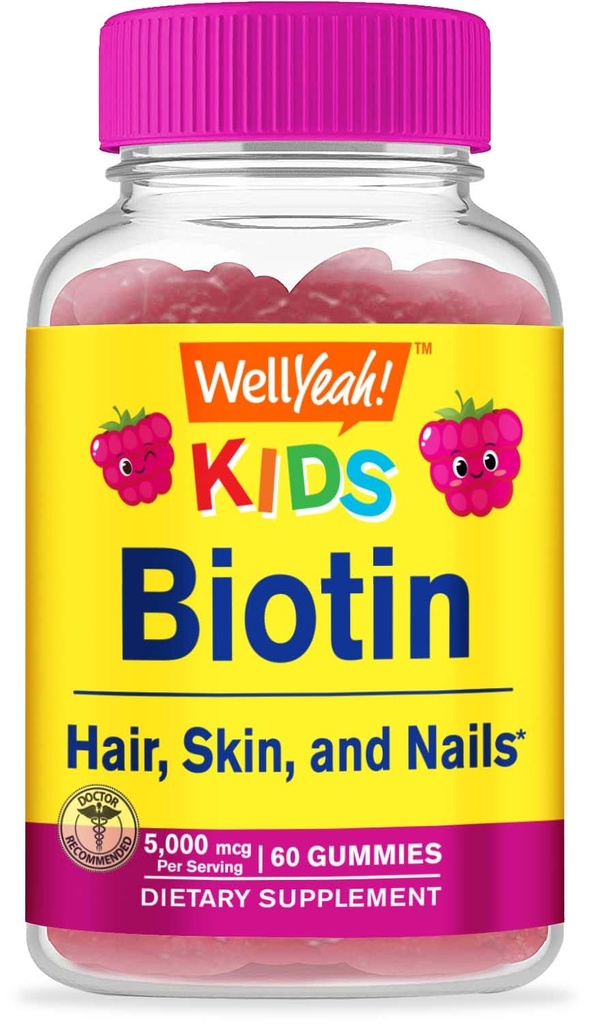 Çocuklar için Evet Biotin Gummies 5000 mcg - Saç Büyüme, Skin Health ve Nails - Doğal Kaynaklanmış Flavors - GMO Free, Gluten Free - Gummy for Boys and Girls - 60 Counts