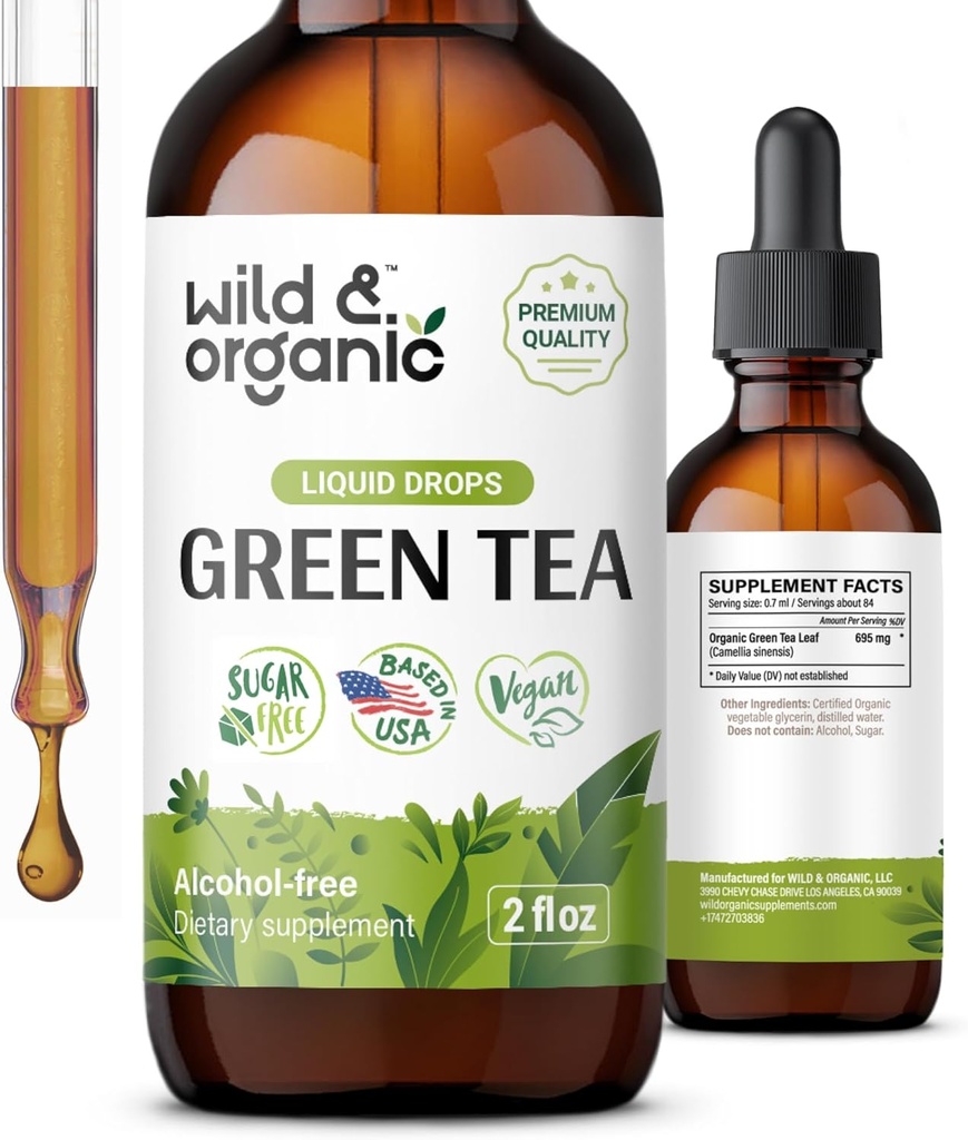 Vahşi ve Organik Yeşil Çay Ölçeği - Antioksi Supplement - Doğal Yeşil Çay Supplements w/Camelia Sinensis - Vegan, Sugar & Alkol-Free Tincture - 2 fl ozzz