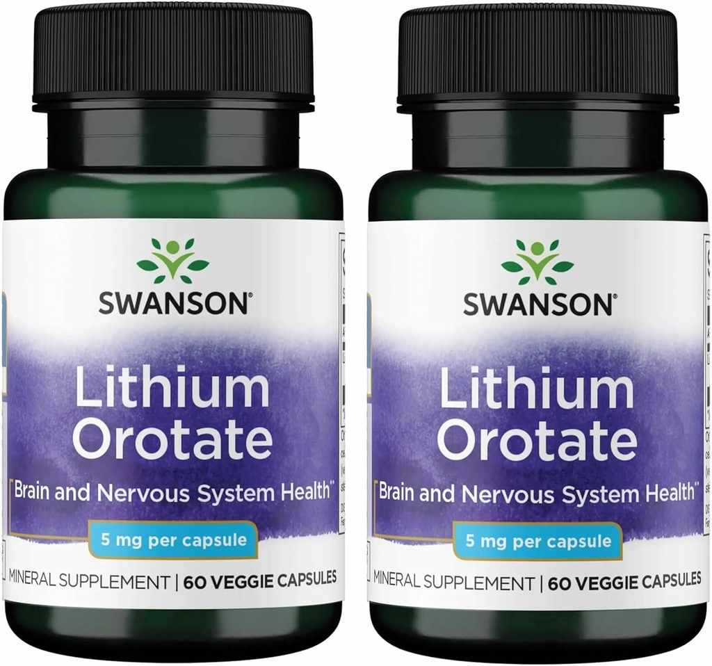 Swanson Lityum Orotate Antioksit Duygusal Sağlık Davranışı Memory Support Supplement 5 mg 60 Veggie Capsules (Elemental Lityum) 2 Pack