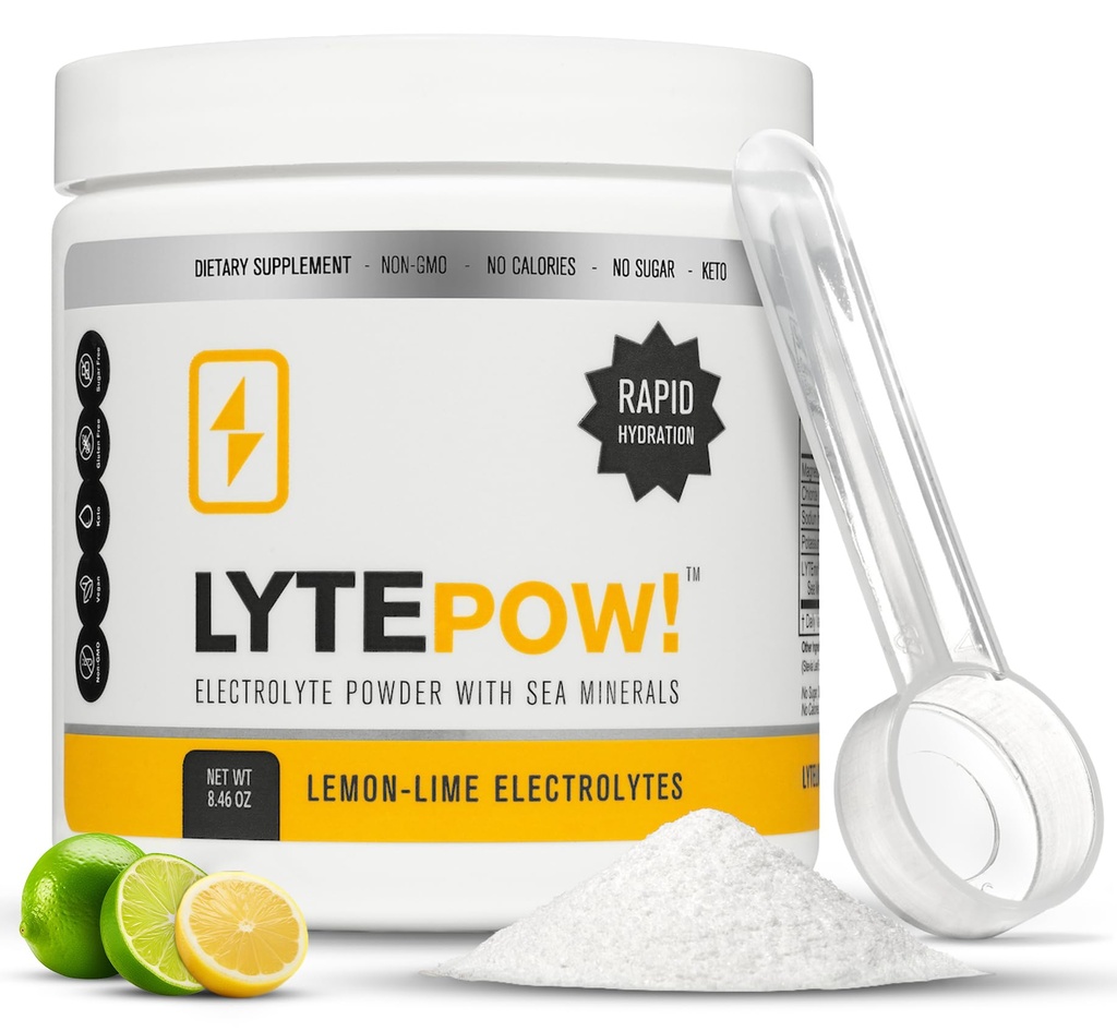 LyteLine Electrolytes Toz - Deniz Mineralleri - Lemon-Lime Hydration Supplement - 90 Servisler - Non-GMO, No Calories, No Sugar - Delicious Keto Replenishment Drink Mix - Perfect for Exercising