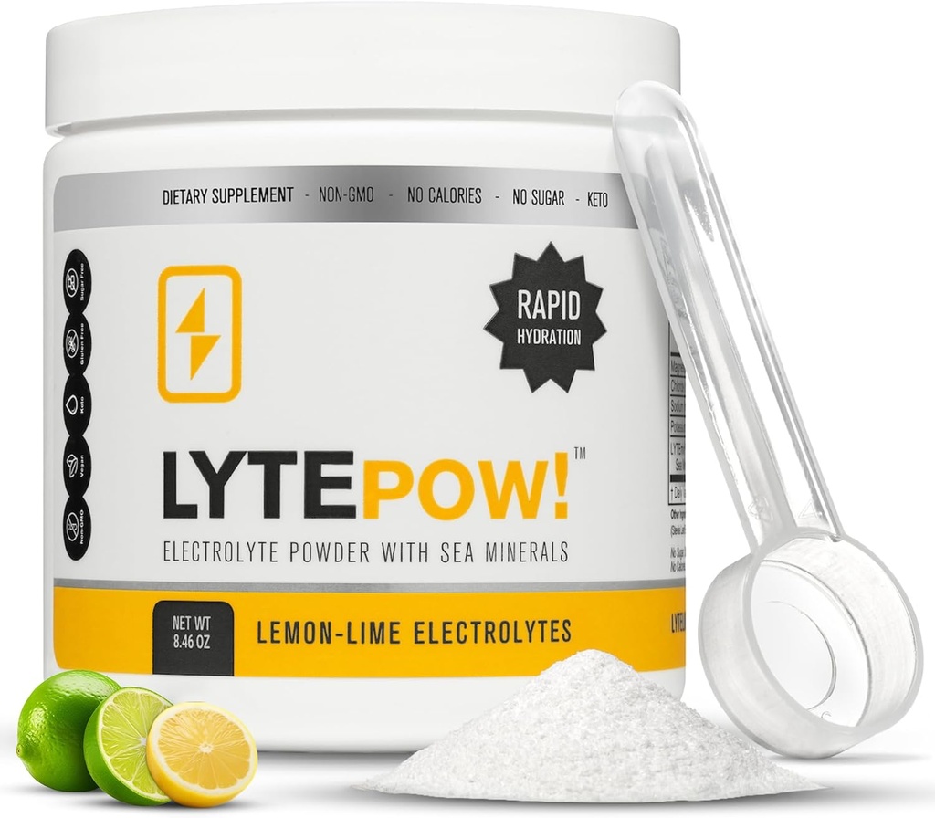 LyteLine Electrolytes Toz - Deniz Mineralleri - Lemon-Lime Hydration Supplement - 90 Servisler - Non-GMO, No Calories, No Sugar - Delicious Keto Replenishment Drink Mix - Perfect for Exercising