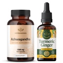 HERBAMAMA Ashwagandha ve Turmeric Ginger Kit - 1500 mg Ashwagandha Root Capsules & Turmeric Ginger Tincture 2 fl oz - Vegan, Non-GMO, Sugar & Alkol-Free - 2 Pack